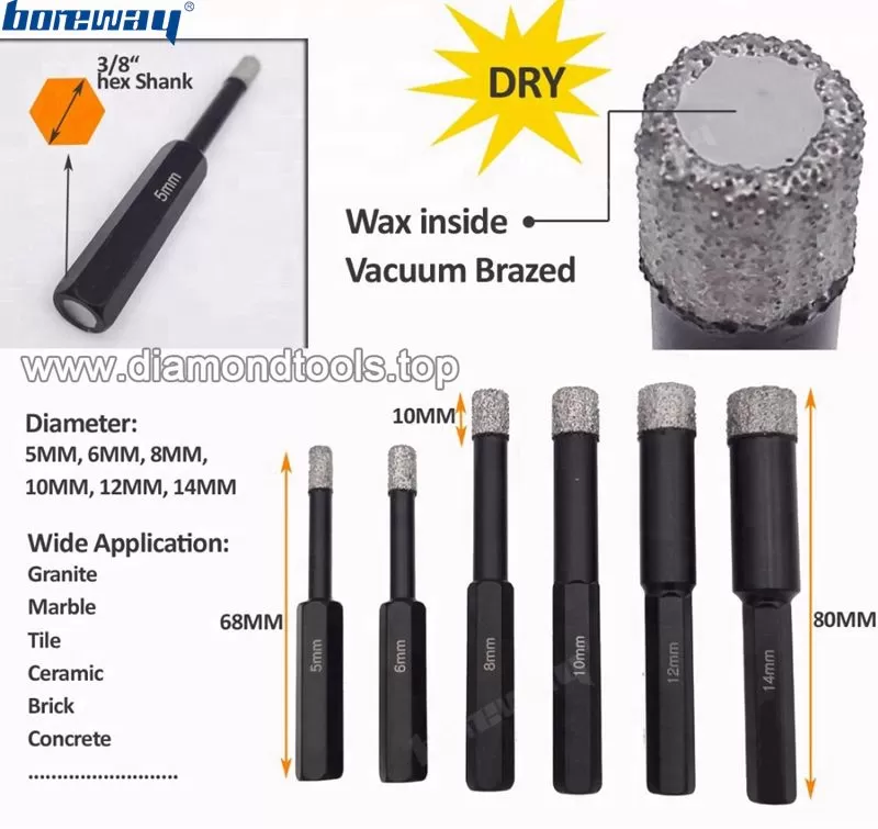Diamond core drill bit hex shank