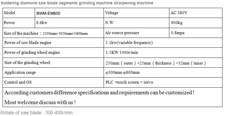 diamond saw blade sharpening machine specification
